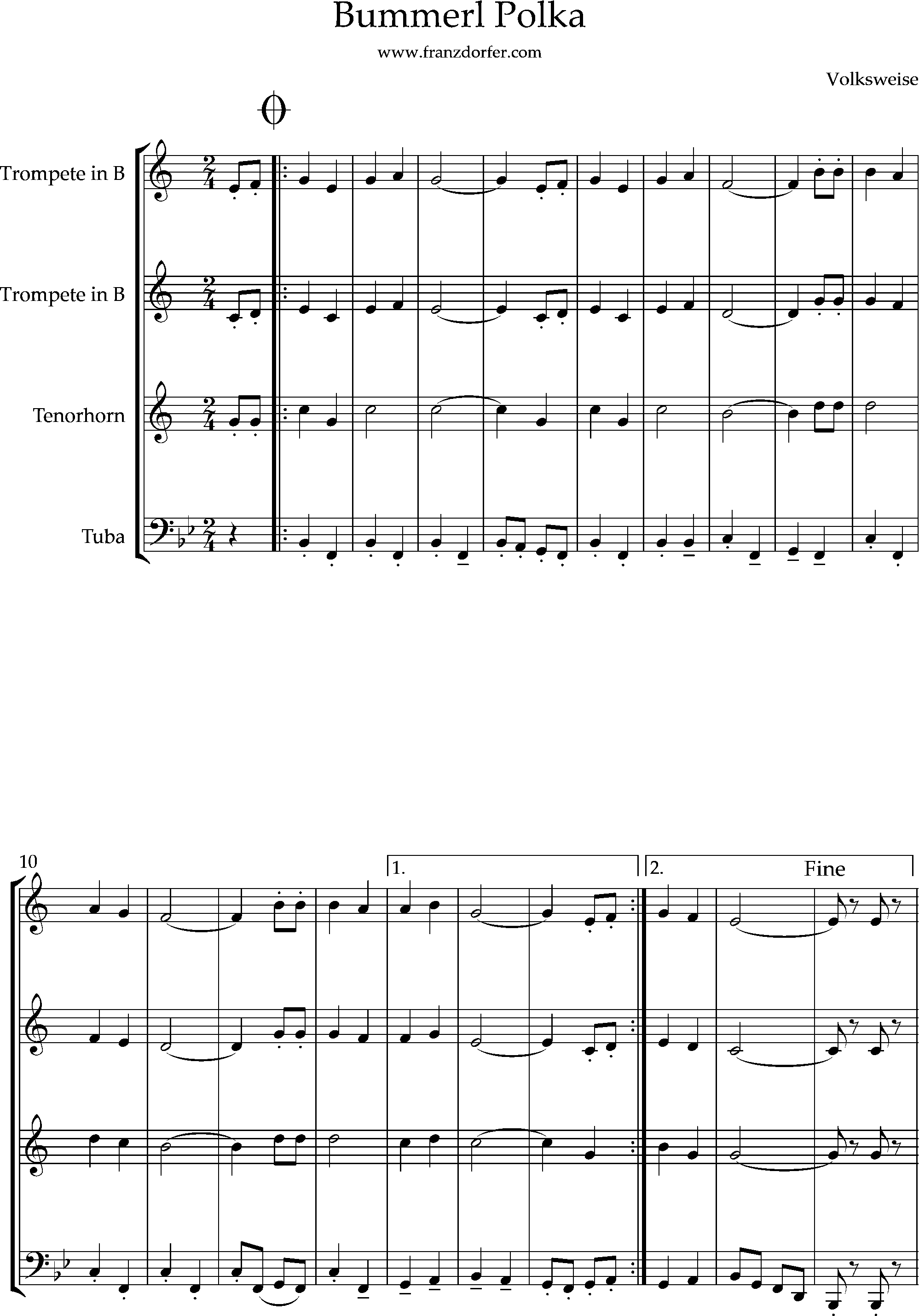 Bummerlmarsch - Brassquartett Bummerlpolka-2 trompeten, Tenorhorn, Tuba